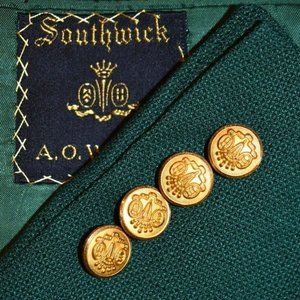 44L Southwick Green Hopsak GOLD BUTTON Sport Coat
